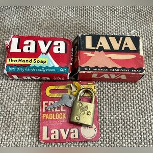 Vintage Lot of 2 Bars of Lava Soap Promotional Padlock and Key